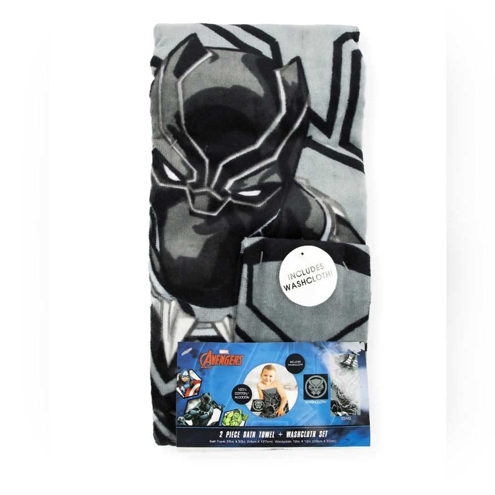NEW Marvel Avengers Black Panther Kids Bath Towel + Washcloth‎ Set